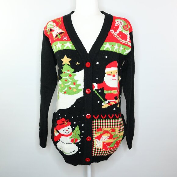 V28 Christmas Sweater Button Front Santa Snowman Tree - Picture 15 of 15